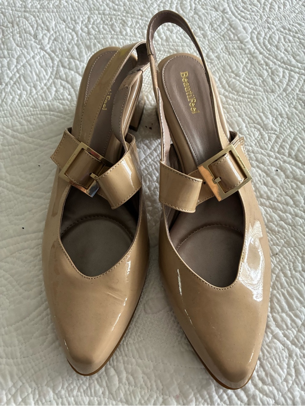 BeautiFeel Patent Nude Slingback Block Heels